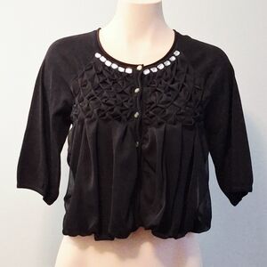 🅱️🅾️G🅾️ Maxazria Black Cropped Cardigan with Embellished Neckline